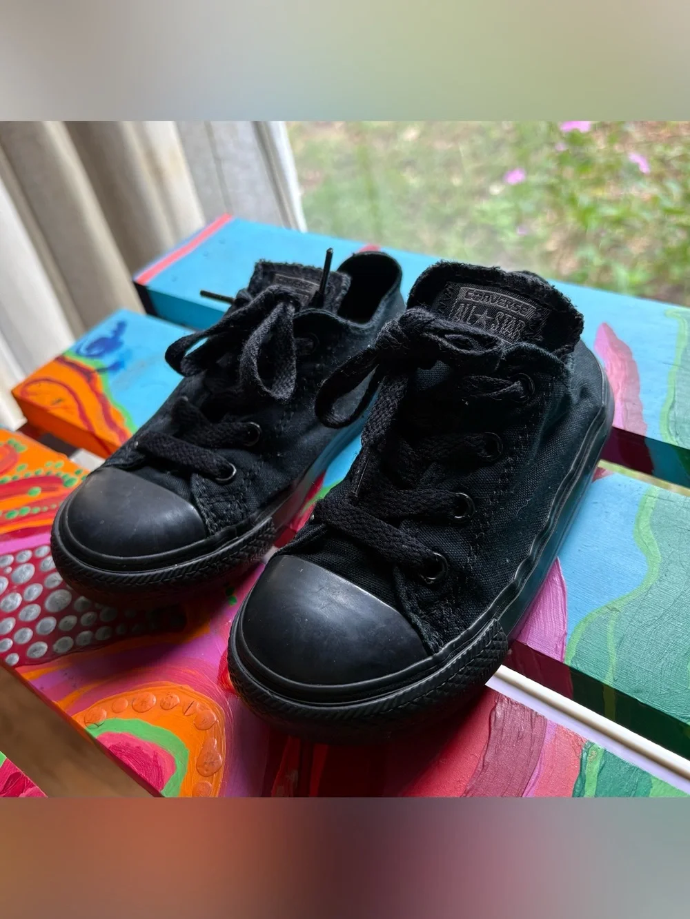 Converse All Star Kids' Black Low-Top Canvas Sneakers US Size 9
